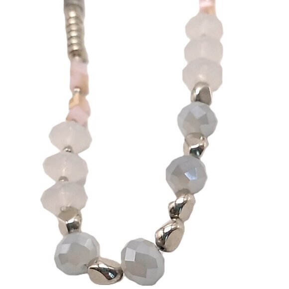 Long Beaded Necklace Pastel Colored Beads Silver-tone Delicate Beaded Chain - Picture 5 of 14